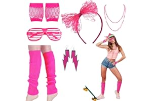 80s Retro Women’s Accessory Set 6 Piece Bright Neon Party Costume Pack for ’80s Theme & Everyday Styling