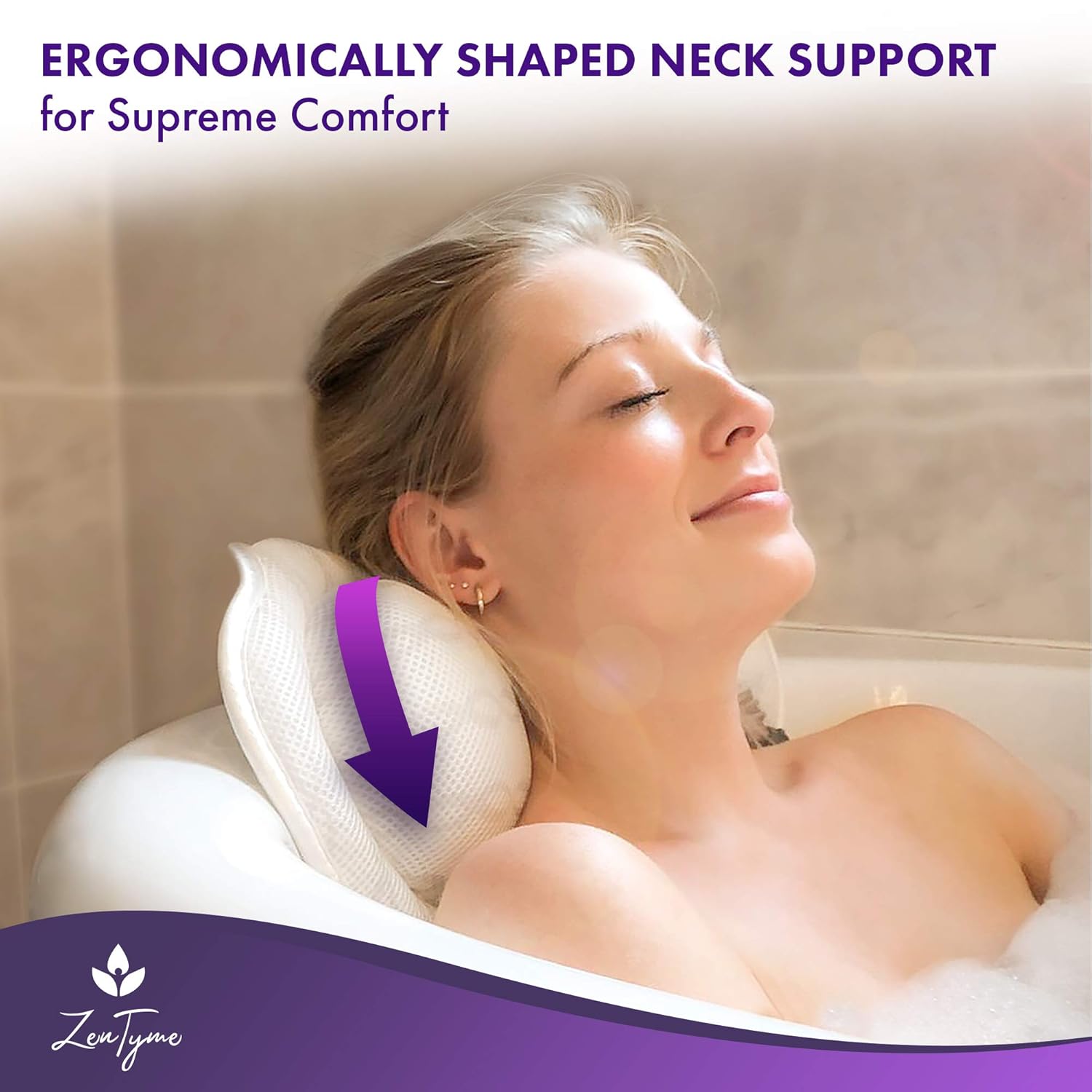 Bath Pillow Luxury Bathtub Pillow, Ergonomic Bath Pillows for Tub Neck and Back Support, Bath Tub Pillow Rest 3D Air Mesh Breathable Bath Accessories for Women & Men, Spa Pillow, Powerful Suction Cups : Beauty