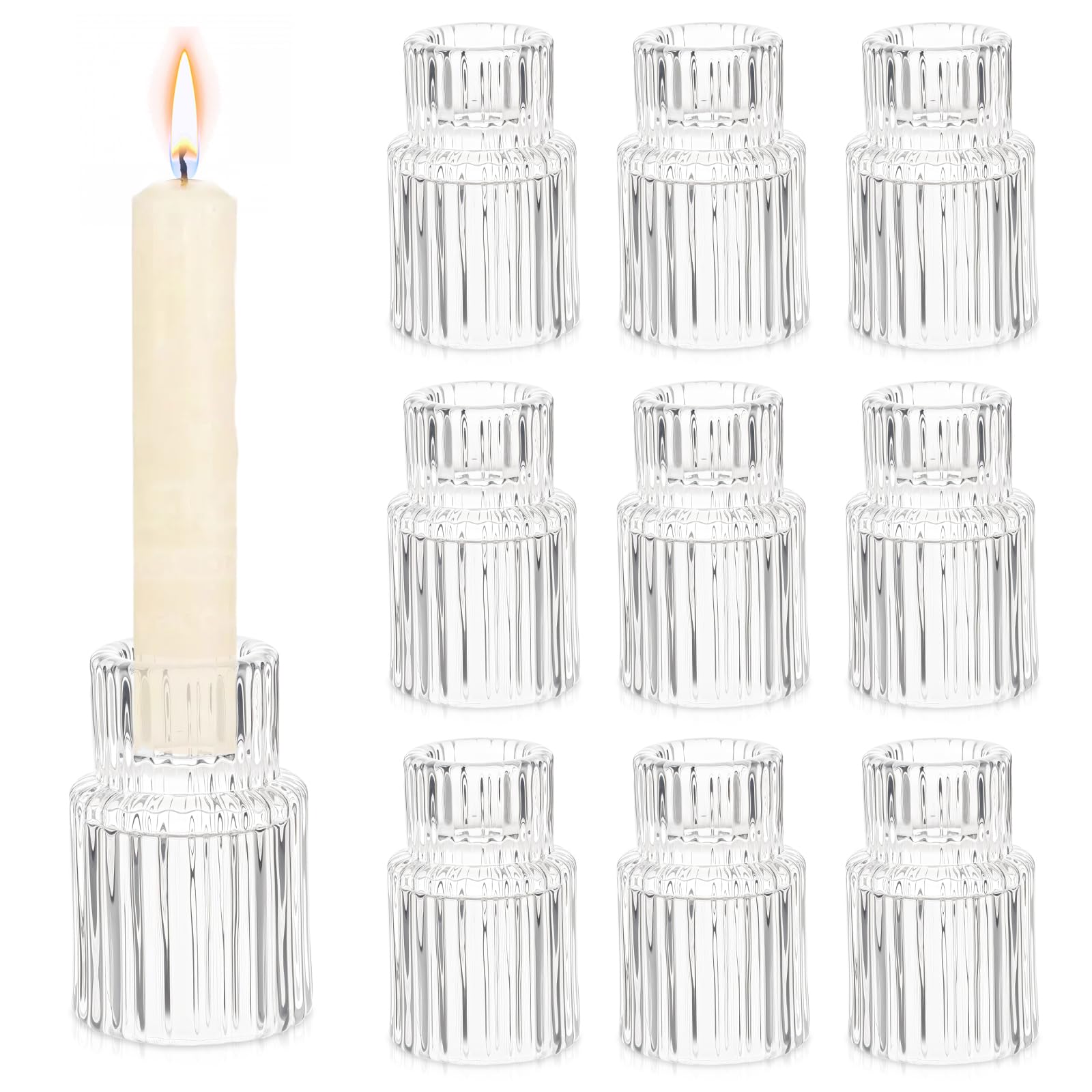 Photo 1 of 10Pcs Glass Candle Holder for Candlestick - Clear Small Tapered Candle Holder Wedding Decor Table Centerpiece Bulk for Candle Sticks Christmas Party Living Room Dinner Advent