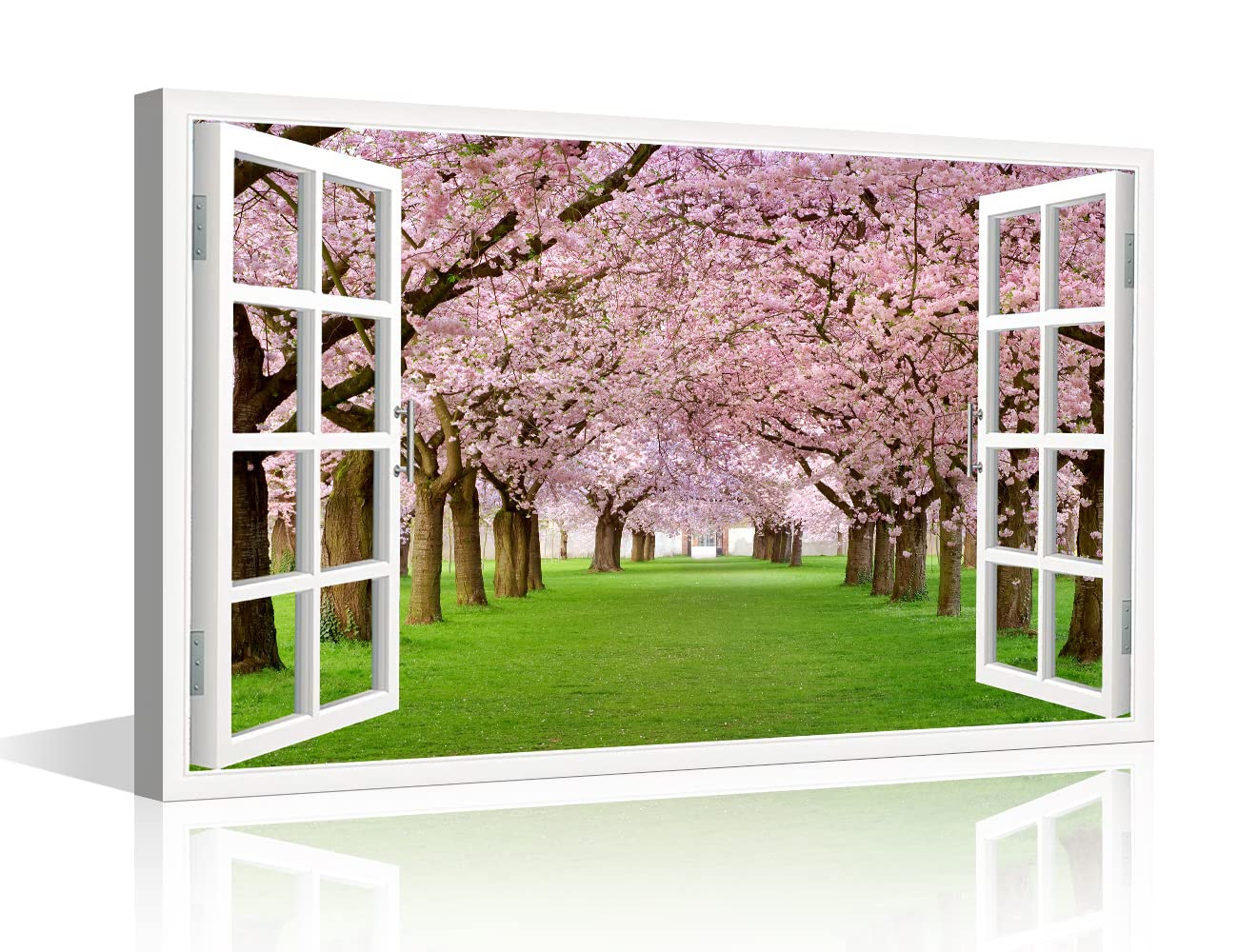 Wall Decorations for Living Room Cherry Blossom Window View Home Decor Natural Landscape Canvas Wall Art Bedroom Decor Bathroom Decor Wall Art Artwork for Home Walls Framed Ready to Hang (18"W x 12"H) — image 1