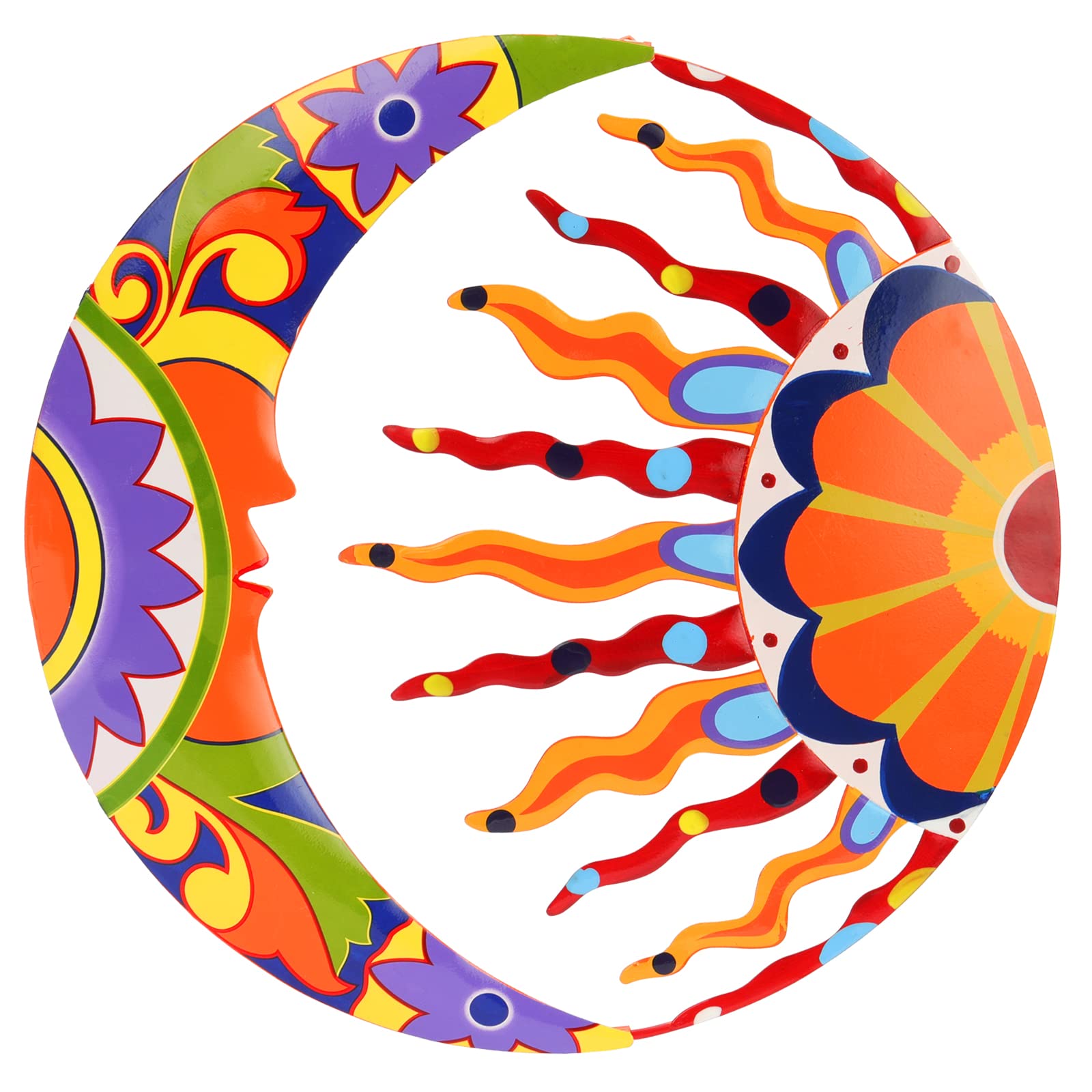 Photo 1 of SUNNYPARK Metal Sun and Moon Wall Art Decor, 16" Colorful Handcrafted Mexican Talavera celestial Wall Sculptures Hanging for Indoor Outdoor Living Room, Garden, Patio