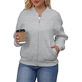 Lanliun Women's Bomber Loose Fit Long Sleeve Jacket Casual Zip Up Sweatshirt with Pockets