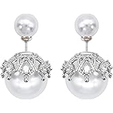 Hiqmic 925 Sterling Silver Post Double sided Pearl Zirconia Ear Stud Earrings Fashion Jewelry Gifts WK90109