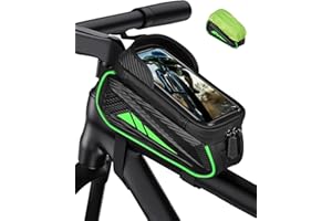 VITALISMO Bike Phone Holder Bag, EVA Waterproof Bicycle Front Frame Bag, Bike Accessories Cycling Pouch with Sensitive TPU Touch-Screen, Bicycle Phone Mount with Rain Cover for Phone under 6.5"(Green, 6.5 inch)