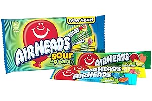 Airheads SOUR Candy Bars, Sour Watermelon Punch, Blue Blast, Lemon Berry Squeeze, 9 Bar Movie Theater Box
