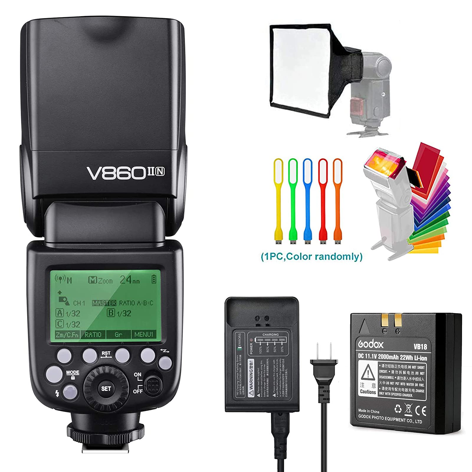 Godox V860II-N V860IIN TTL Flash for Nikon, GN60, HSS 1/8000s, 2.4G Wireless Speedlite, Li-ion Battery (650 Shots), External On-Camera Flash with Diffuser Kit