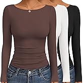 Ekouaer Women's Boat Neck Tops 3 Packs Long Sleeve Shirts Ruched Fall Fashion 2025 Outfits Basic Thermal Underscrubs