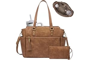LOVEVOOK Laptop Tote Bag for Women 15.6 Inch Vintage Work Bag with Large Cup Holder, Waterproof Computer Teacher Bag
