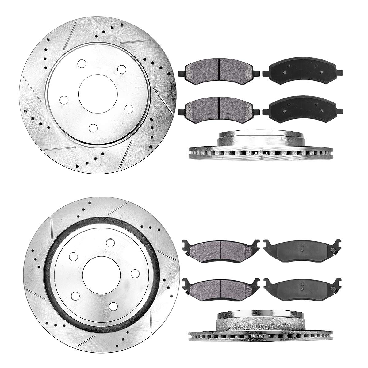 Callahan Brake Parts Front and Rear Brake Kit for 2006-2018 Dodge Ram 1500, 2007-2009 Dodge Durango Chrysler Aspen - Drilled & Slotted Disc Rotors and Metallic Brakes Pads Replacement