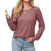 Aifer Womens Long Sleeve Lace Shirts Cotton Round Neck Casual Tops Fashion Loose Fit Tunic Trendy Outfit Clothes