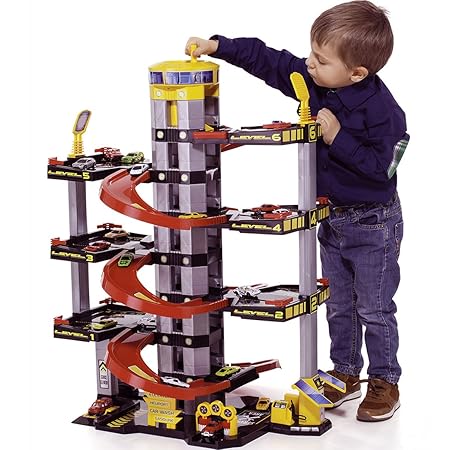 H-Molto Parkgarage mit 7 Ebenen, Tankstelle und Hubschrauberlandeplatz, 65x93 cm: Spielzeug Auto Garage Spielstrasse Spielzeu