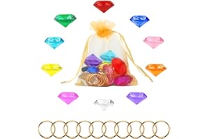 Chaos Emeralds and Rings Set, Include 10pcs Acrylic Crystal Diamond Gems with 10pcs Gold Power Rings Pirate Treasure Hunt Jew