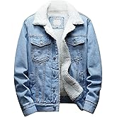 Omoone Men's Lapel Sherpa Fleece Lined Thicken Denim Jean Trucker Jacket Coats