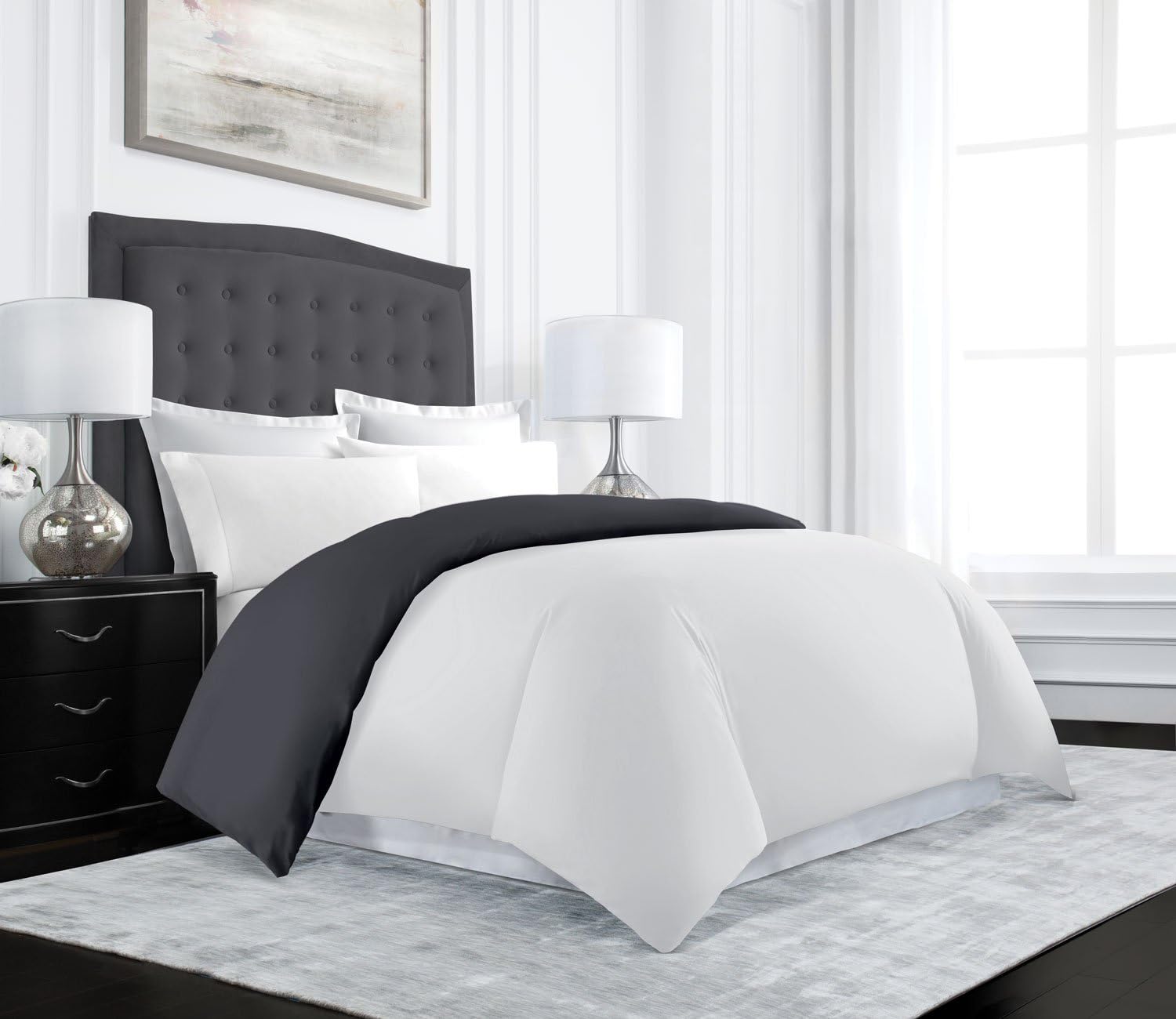 Uptown Hotel Collection Luxury Reversible Duvet Cover Set - Luxurious Soft-Brushed Microfiber, Hypoallergenic and Stain Resistant - King/California King - Gray/White
