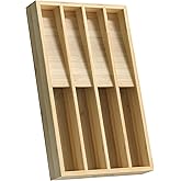 WELL WENG Silverware Organizer, Utensil Drawer Organizer & Cutlery Tray Dividers for Spoons Forks Knives (8 Slot,Natural Bamboo), 16”Dx10”Wx1.7”H