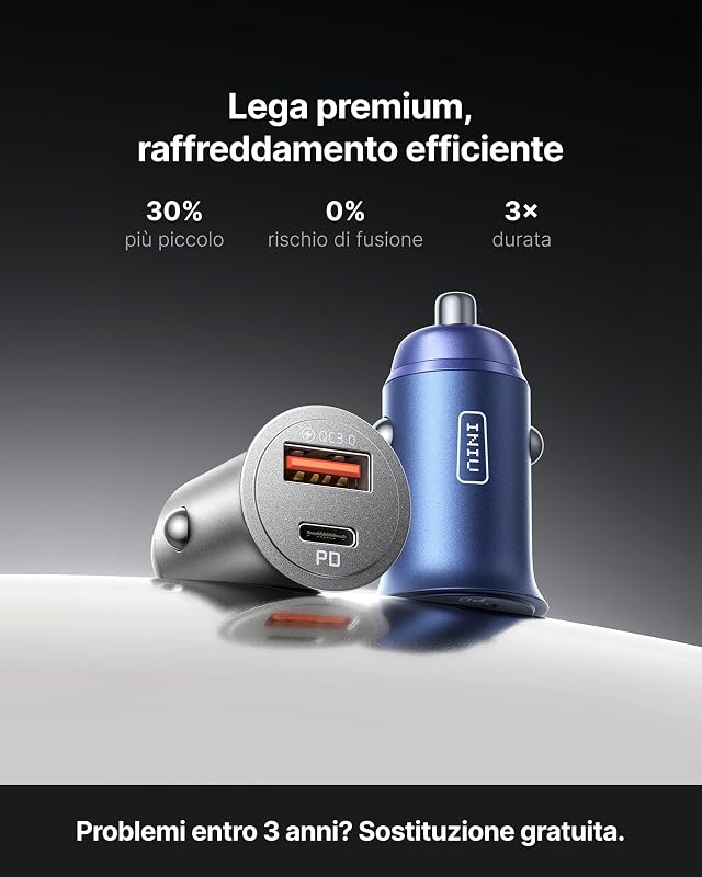 Caricatore Auto USB C, 60W Combinati [Type C 30W + USB A 30W], Nero