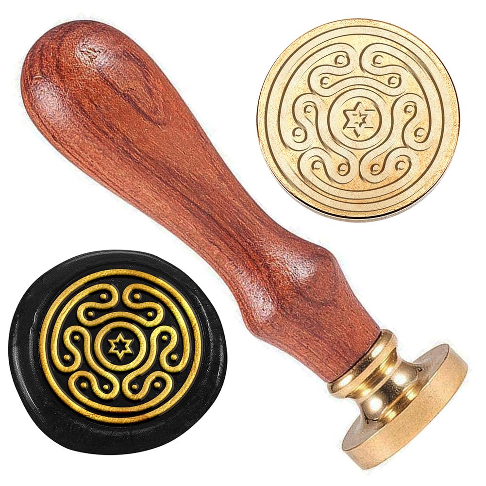 DELORIGIN Goddess Hekate Symbol Wax Stamp, Wave Wax Sealing Stamp 1" Brass Head Stamp with Wooden Handle Retro Wax Seal Stamp for Gift Wrapping Envelopes Cards Letters Wine Packages Decoration