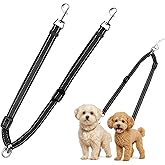 MingXpet Double Dog Leash for Two Dogs, No Pull Dog Leash, 360&deg; Swivel No Tangle for Small Dogs Walking &amp; Training, Shock Absorbing Reflective Bungee, Black