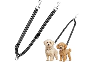 MINGXPETS MingXpet Double Dog Leash for Two Dogs, No Pull Dog Leash, 360° Swivel No Tangle for Small Dogs Walking & Training, Shock Absorbing Reflective Bungee, Black