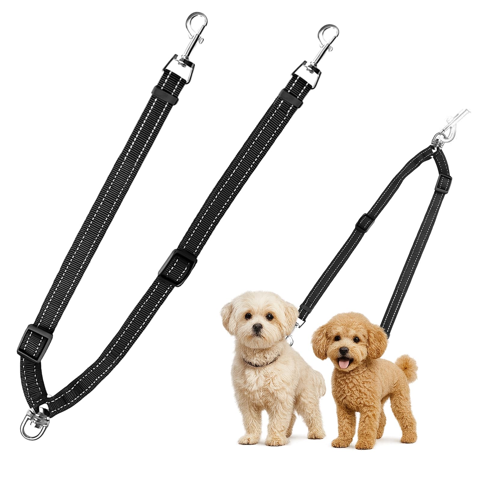 Photo 1 of MingXpet Double Dog Leash for Two Dogs, No Pull Dog Leash, 360° Swivel No Tangle for Small Dogs Walking & Training, Shock Absorbing Reflective Bungee, Black