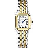 TKIIOER Small Gold Watches for Women, Vintage Roman Dial Women's Watches, Rectangular Case Ladies Analog Watch