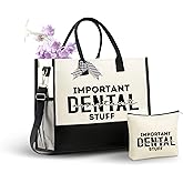 InnoBeta Dental Assistant Canvas Tote Bag, Large Beige Letter Print Tote with Top Zipper Closure and Adjustable Shoulder Strap for Women Dental Assistants