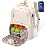 MDODO Lunch Backpack for Women Men,15.6Inch Insulated Lunch Box Backpack with USB Charging Port, Diaper Laptop Back pack for Travel Picnic Work Teacher Nurse,Beige