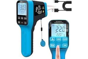 Infrared Thermometer Gun Rechargeable, -50°C - 1600°C High Temp Laser Industrial Thermometer, D:S=30:1 Touch Button Waterproo
