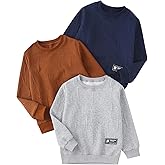 JOLYSHID 3 Pack Boys Clothes Long Sleeve Texture Letter Print Crewneck Sweatshirts Ribbed Hem Solid Pullover Tops Tee 3-12Y