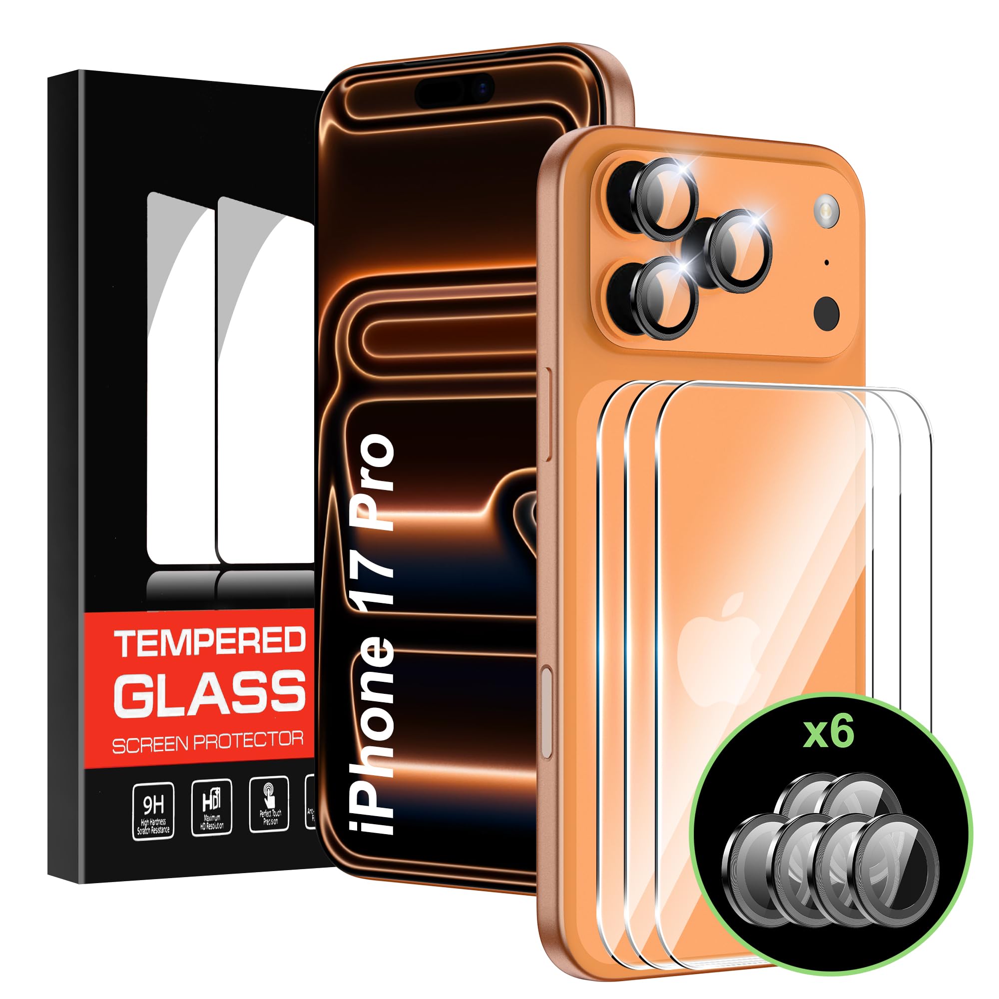 Photo 1 of Suttkue for iPhone 17 Pro 6.3" Back Screen Protector with Camera Lens Protector,9H Hardness,Tempered Glass,Case Friendly,Anti-Scratch,Easy Installation (3+2 PACK)