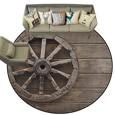 Amazon Com Circular Non Slip Mat Printed Barn Wood Wagon Wheel