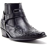 Jazame Cowboy Boots for Men Western Style Ankle High Motorcycle Riding Pointy Toe Moto Dress Boots men's western boots Flame Design