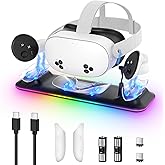 KINWIN VR Charging Dock Station for Meta Quest 3S/3 Headset &amp; Controller | Fast Magnetic VR Charger Station Stand for Oculus Quest 3S/3 Accessories, RGB Light, 2 Rechargeable Batteries &amp; Covers, Cable