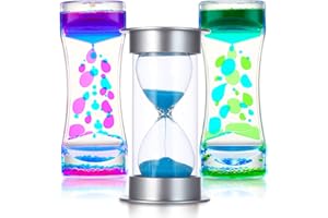 ZAXIDEEL Liquid Motion and Sand Timers 3 Pcs Bundle, Fidget Sensory Toys, Calm Down and OT Tool Kit for Kids and Adults with Autism, ADD, and ADHD, Plastic and Glass Lava Lamp Bubble and Original Hourglass Set