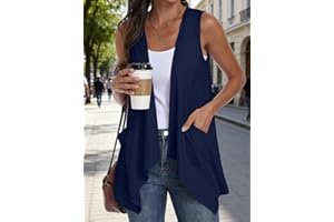 Sleeveless Cardigans for Women Summer Lightweight Casual Open Front Irregular Hem Long Vest with Pockets