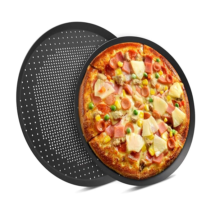Nonstick Pizza Pans with Holes, Beasea 2 pack 14 & 16 Inch Pizza Crisper Pan Pizza Baking Tray Bakeware Tool Round Pizza Pans for Pie, Cookie, Cake