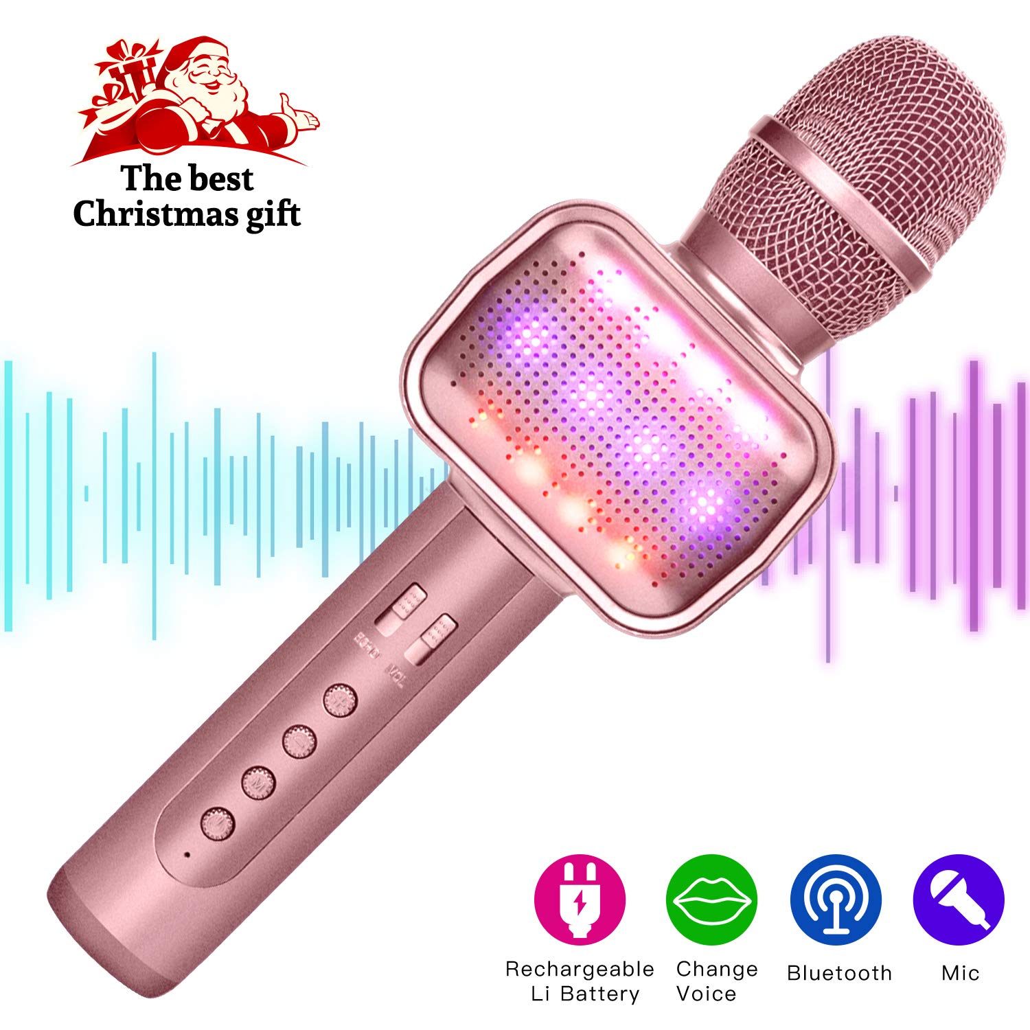 Karaoke Microphone, Portable Handheld Wireless Bluetooth Rose gold