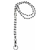 Hidden Hollow Beads Hematite & Crystal Chain Lanyards for ID Card Badge Holder, Breakaway Clasp, Women Teacher Nurse Cruise Key Keychain