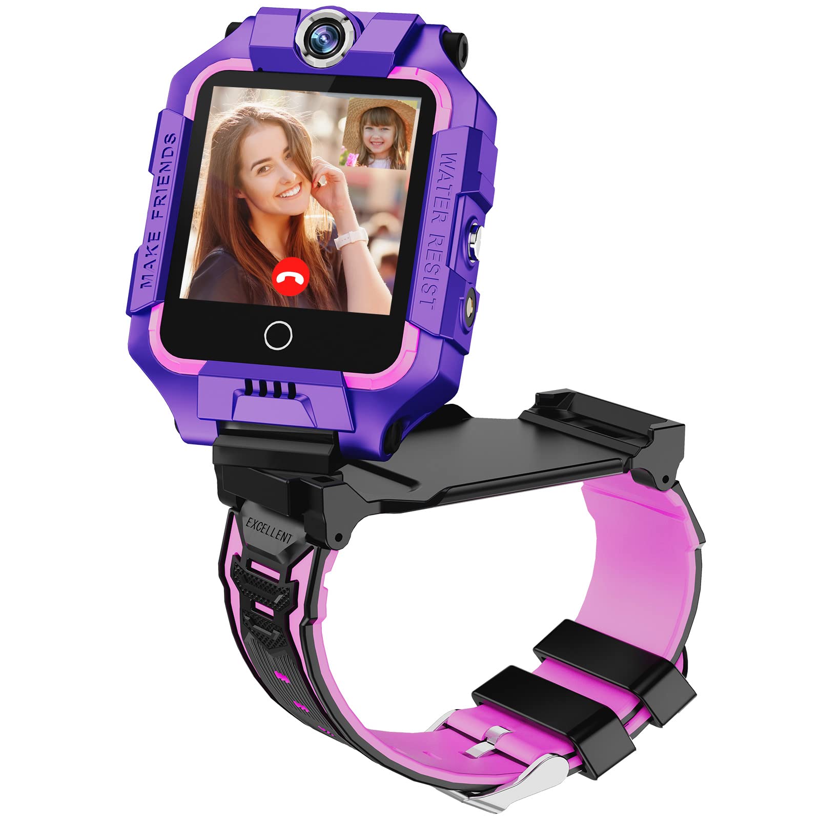 OKYUK 4G Smartwatch for Kids Boys Girls, 4G Smart Watch Phone, HD Screen Sports Wristwatch with Video&Phone Call, GPS Tracker, SOS, Camera, Children Gifts Age 3-14 (360°Dual Camera Purple)