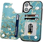Hoofur for iPhone 16 Wallet Case with Card Holder, Slim and Lightweight PU Leather Card Slots Folio Flip Protective Shell (Almond Blossom, for iPhone 16)