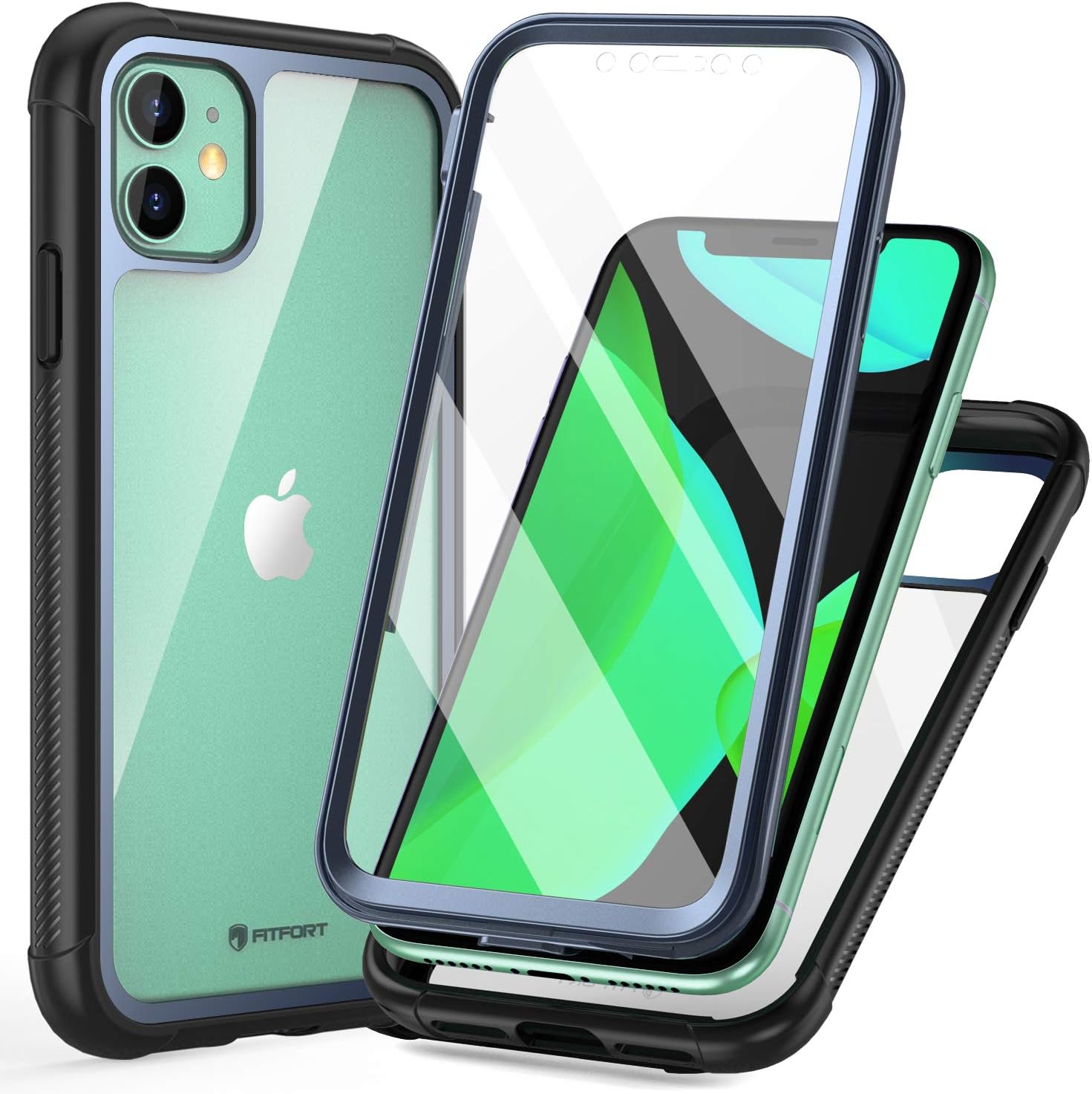 FITFORT iPhone 11 Case with Screen Protector Full-Body Rugged Heavy Duty Clear Bumper Case, Shock Drop Proof Impact Resist Extreme Durable Protective Case Compatible with iPhone 11 (6.1'')
