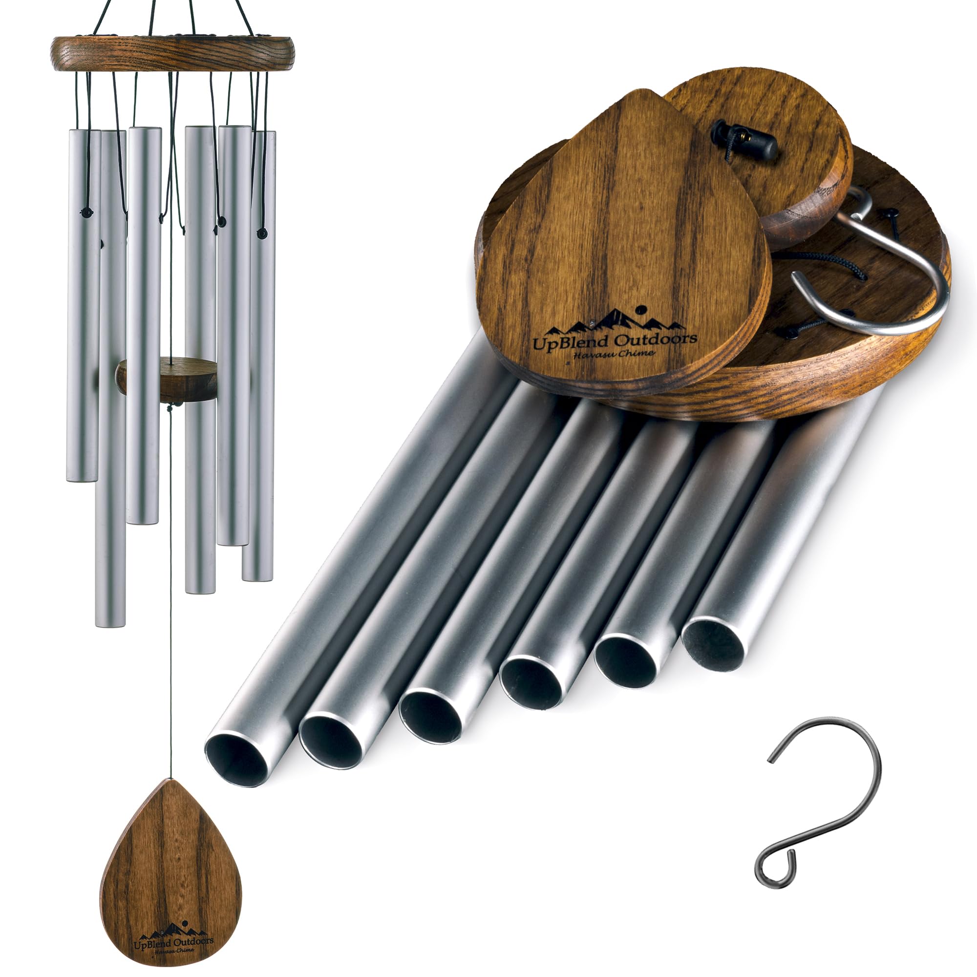 UpBlend Outdoors Wind Chimes for Outside - 28" Silver Windchimes Outdoors, Harmonic Wind Chime Gifts for Women, Gift Ideas for Mom, Grandma, Gardeners Outdoor Porch