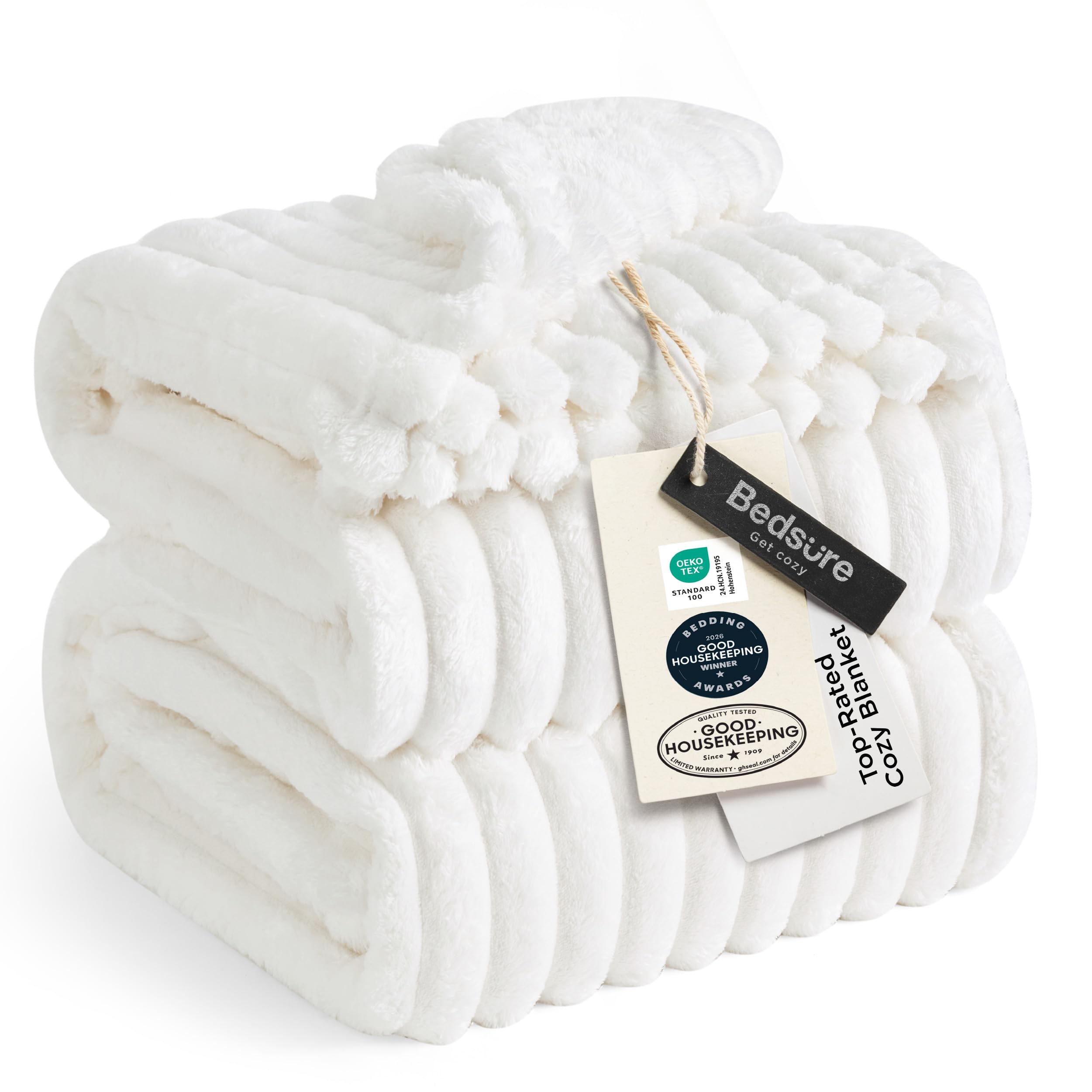 Bedsure Soft Cozy Queen Size Fleece Blanket for Bed Off White 90"x90"
