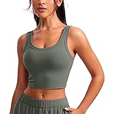 CRZ YOGA Ribbed Scoop Neck Crop Tank Tops for Women - Padded Longline Sports Bras Yoga Workout Cami
