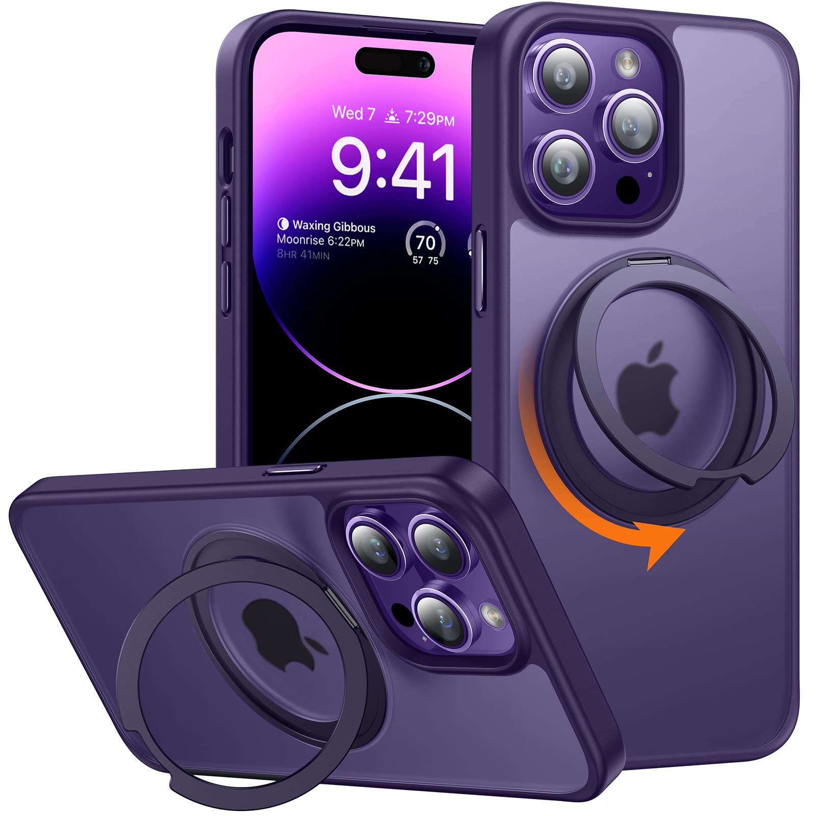 Photo 1 of TORRAS 360° Rotatable Ring for iPhone 14 Pro Max Phone Case [Compatible with Magsafe] with Stand, Magnetic Ring Military Grade Shockproof Translucent Back Slim Ostand Pro, Matte Purple