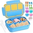 shell and turtle Bento Box for Kids Girls Boys, Bento Box Adult Lunch Box with 4 Compartments, Lunch Containers with Utensils, Sauce Jar, Muffin Liners for School, 40 Oz/5 Cup, Blue