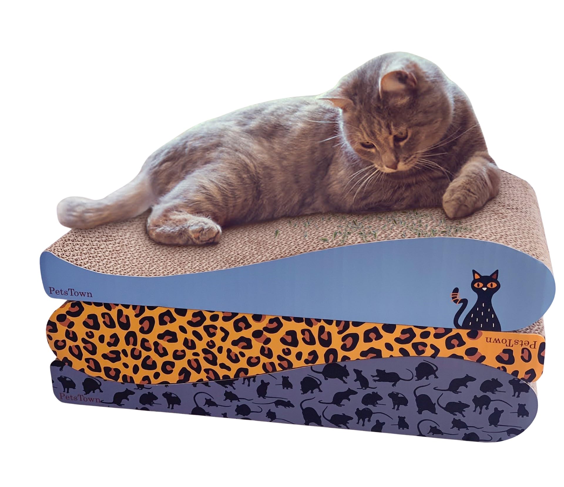 PetsTown Cat Scratcher Board - Cat Scratching Board with Organic Catnip, Furniture Protector [45 x 24 x 8cms] (Leopard)
