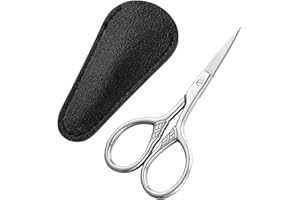 JIEYAO Small Facial Hair Scissors, 3.5" Stainless Steel Grooming Scissors, Multi-Purpose Beauty Grooming Kit with PU Case for Eyebrows Beard Ear Nose Moustache Trimming