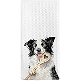 nvucamd Funny Border Collied Dog Kitchen Towels, Cute Border Collie Gifts for Women Hand Towels, Funny Dog Lovers Gifts Dish Tea Towel for Kitchen Accessories Decor, 16x24 Inch