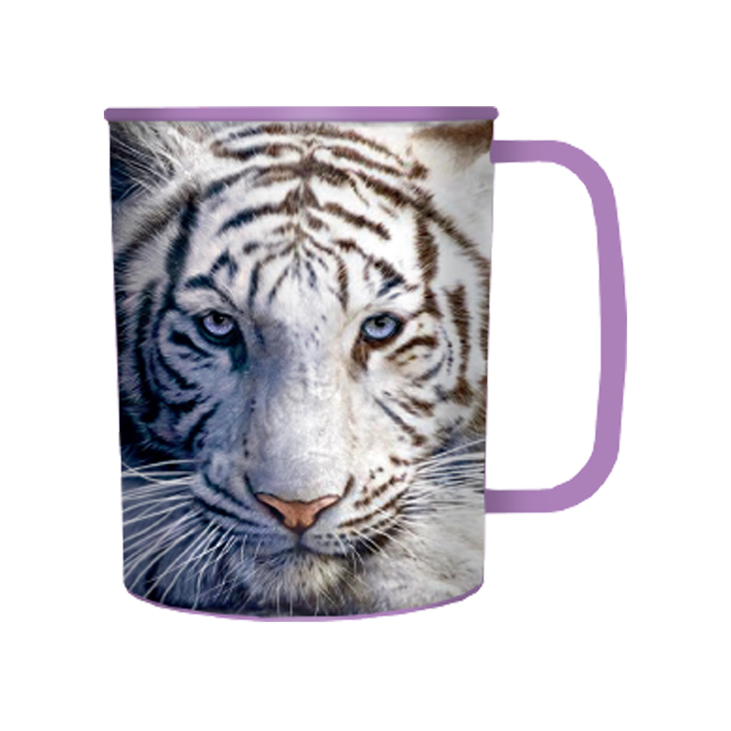 3D LiveLife Drinking Cup - White Tiger Repose from Deluxebase. 300ml Plastic Mug with Big Cat Theme, Reusable Coffee Cup, Portable Animal Tumbler for Camping, Picnic, Travel & Everyday Use.